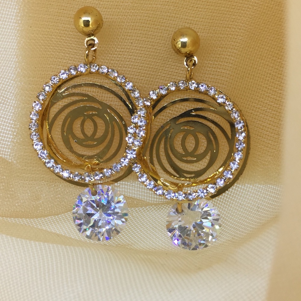 CZ gold circle earrings